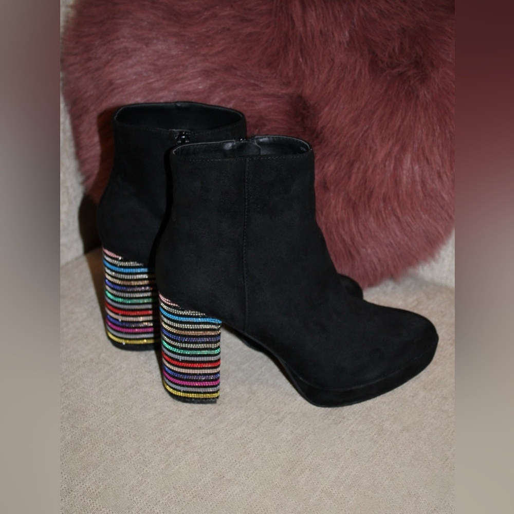 Betsey Johnson Platform Downie Rainbow Rhinestone Boots